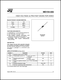 MDV04-600 datasheet: HIGH VOLTAGE ULTRA-FAST DIODE FOR VIDEO MDV04-600