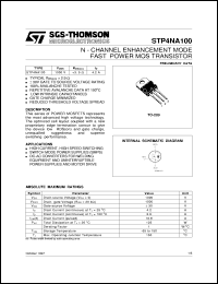 STP4NA100 datasheet: N-CHANNEL ENHANCEMENT MODE FAST POWER MOS TRANSISTOR STP4NA100