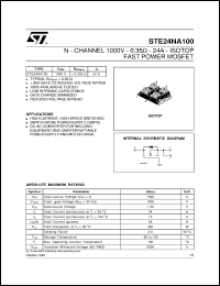 STE24NA100 datasheet: N-CHANNEL 1000V - 0.35 OHM - 24A - ISOTOP FAST POWER MOSFET STE24NA100