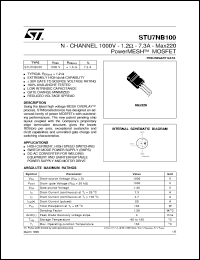 STU7NB100 datasheet: N-CHANNEL 1000V - 1.2 OHM - 7.3A - MAX220 POWERMESH MOSFET STU7NB100