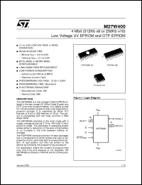 M27W400 datasheet: 4 MBIT (512KB X8 OR 256KB X16) LOW VOLTAGE UV EPROM AND OTP EPROM M27W400