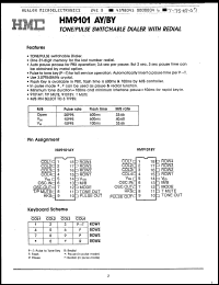 HM9101BY datasheet: Tone/pulse switchable dialer with redial HM9101BY