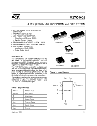 M27C4002 datasheet: 4 MBIT (256KB X16) UV EPROM AND OTP ROM M27C4002