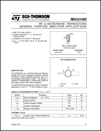 MSC81002 datasheet: GENERAL PURPOSE AMPLIFIER APPLICATIONS RF & MICROWAVE TRANSISTORS MSC81002