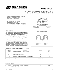 AM83135-001 datasheet: RF & MICROWAVE TRANSISTORS S-BAND RADAR APPLICATIONS AM83135-001