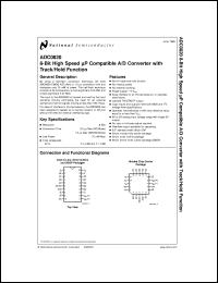 ADC0820MWC datasheet: 8-Bit High Speed µP Compatible A/D Converter with Track/Hold Function ADC0820MWC