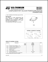 MJ3001 datasheet: COMPLEMENTARY SILICON POWER DARLINGTON TRANSISTORS MJ3001