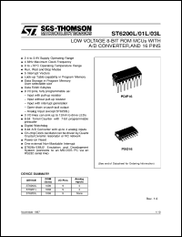 ST6200LB1 datasheet: LOW VOLTAGE 8-BIT ROM MICROCONTROLLER (MCU) WITH A/D CONVERTER AND 16 PINS ST6200LB1