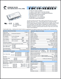 FDC10-48D05 datasheet: Input range:36-75 VDC;output voltage:+/-5 VDC; output current:+/-1000 mA;input current:267 mA; 10 W DC-DC converter FDC10-48D05