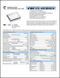 FDC15-48S15 datasheet: Input range:18-75 VDC;output voltage:15 VDC; output current:1000 mA;input current:401 mA; 15 W DC-DC converter FDC15-48S15