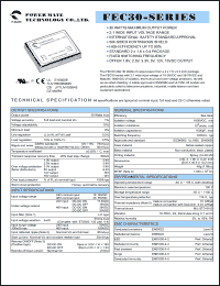 FEC30-24S15 datasheet: Input range:18-36 VDC;output voltage:15 VDC; output current:2000 mA;input current:1470 mA; 30 W DC-DC converter FEC30-24S15