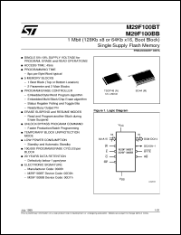 M29F100BT datasheet: 1 MBIT (128KB X8 OR 64KB X16, BOOT BLOCK) SINGLE SUPPLY FLASH MEMORY M29F100BT