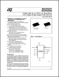 M29W800B datasheet: NND - 8 MBIT (1MB X8 OR 512KB X16, BOOT BLOCK) LOW VOLTAGE SINGLE SUPPLY FLASH MEMORY M29W800B