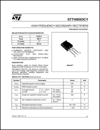 STTH8003CY datasheet: HIGH FREQUENCY SECONDARY RECTIFIERS STTH8003CY
