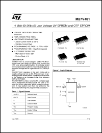 M27V401 datasheet: 4 MBIT (512KB X8) LOW VOLTAGE UV EPROM AND OTP EPROM M27V401