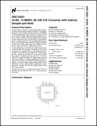 ADC10221CIVT datasheet: 10-Bit, 15MSPS, 98mW A/D Converter with Internal Sample and Hold ADC10221CIVT