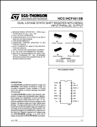 HCF4015B datasheet: DUAL 4-STAGE STATIC SHIFT REGISTER WITH SERIAL INPUT/PARALLEL OUTPUT HCF4015B