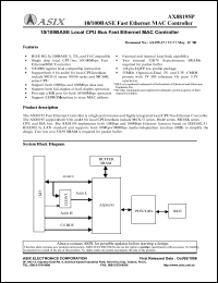 AX88195P datasheet: 0.3-6.0V; 10/100BASE local CPU bus fast ethernet MAC controller AX88195P