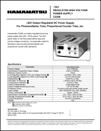 C3350 datasheet: OutputV: 0-3000V; Max current: 10mA; +3kV regulated high voltage DC power supply. For photomultiplier tube, phoportional counter tube, etc C3350