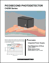 C4258 datasheet: Infrared power supply; fast response of 50ps; active area: 0.2mm x 0.2mm; picosecond photodetector C4258