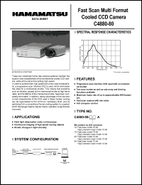 C4880-80-14A datasheet: 10-bit idigital CCD camera. For faint light observation under a microscope, continuous imaging of high-speed moving objects, kinetic changes in light intensity C4880-80-14A