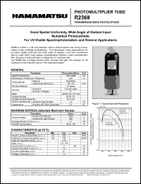 R2368 datasheet: Spectral responce: 185 to 850nm; 1250Vdc; anode current: 0.1mA; photomultiplier tube R2368