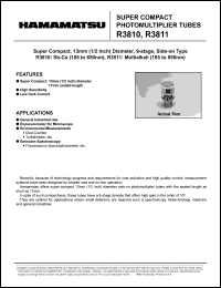 R3810 datasheet: Spectral responce:185-650nm; 1250Vdc; 0.01mA; super compact photomultiplier tube R3810