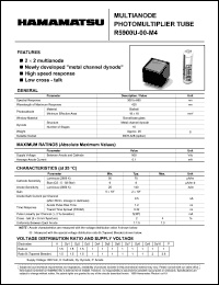 R5900U-00-M4 datasheet: Spectral responce:300-650nm; between anode and cathode:900Vdc; 0.1mA; multianode photomultiplier tube R5900U-00-M4