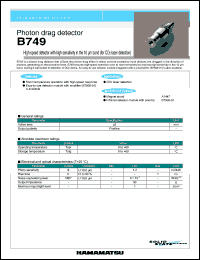 B749 datasheet: Output polarity: positive; photo sensitivity:1.2mV/kW; photon drag detector B749
