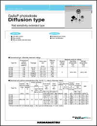 G1740 datasheet: Active area size:5.7x5.6mm; reverse voltage:5V; GaAsP photodiode - diffusion type (red sensitivity extended type). For analytical instruments, color identification G1740