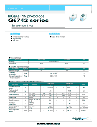 G6742-01 datasheet: Active area size:1.0mm; spectral response range:0.9-1.7um; InGaAs PIN photodiode: surface mount type. For laser diode monitors G6742-01