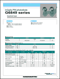 G6849-01 datasheet: Active area size:o2/quadrant (mm); spectral response range:0.9-1.7um; reverse voltage:5V; InGaAs PIN photodiode: quadrant type. For spot light position detection, measurement equipment G6849-01