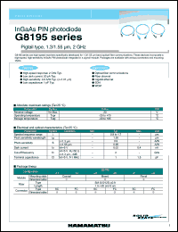 G8195-11 datasheet: Spectral response range:0.9-1.7um; reverse voltage:20V; InGaAs PIN photodiode: receptacle type 1.3/1.55um, 2GHz. For optical fiber communications, fiber channel, gigabit enthernet, SDH, WDM G8195-11