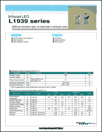 L1939 datasheet: 100mA; 5V; 1.5A; infrared LED: 300um emission spot, no electrode in emission area. For auto-focus, optical switches and mark sensors L1939
