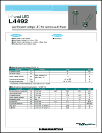 L4492 datasheet: 80mA; 3V; 1.0A; low forward voltage infrared LED. For camera auto-focus L4492