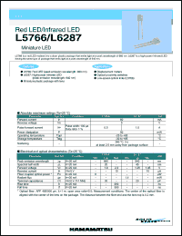L6287 datasheet: Forward current:60mA; 5V; 90mW; infrared red LED. For displacement meters, optical switches, low-speed optical links (L5766) L6287