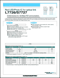 L7727 datasheet: Forward current:50mA; 2.3V; 250mW; red LED/photo IC for optical link: emitter/receiver for 156Mbps POF communications L7727