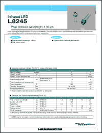 L8245 datasheet: 1V; forward current: 80mA; 150mW; infrared LED: peak emission wavelength:1.65um. For light source for methane gas detection L8245