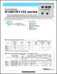 S1087 datasheet: Active area:1.3x1.3mm; 10V; 1300mA; Si photodiode with low dark current S1087