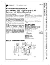ADC12132CIMSA datasheet: Self-Calibrating 12-Bit Plus Sign Serial I/O A/D Converter with MUX and Sample/Hold ADC12132CIMSA