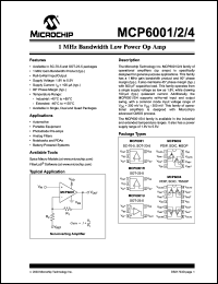MCP6002-E/SN datasheet: 1 MHz bandwidth, low power operational amplifier MCP6002-E/SN