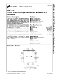 ADC12281CIVT datasheet: 12-Bit, 20MSPS Single-Ended Input, Pipelined A/D ADC12281CIVT