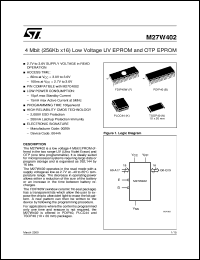 M27W402 datasheet: 4 MBIT (256KB X16) LOW VOLTAGE OTP EPROM M27W402