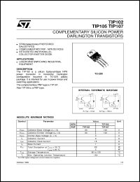 TIP105 datasheet: COMPLEMENTARY SILICON POWER DARLINGTON TRANSISTORS TIP105
