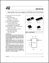 M27W102 datasheet: 1 MBIT (64KB X16) LOW VOLTAGE UV EPROM AND OTP EPROM M27W102