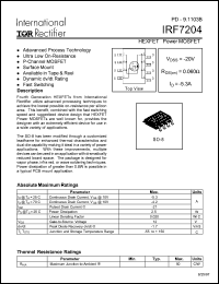IRF7204 datasheet: P-channel MOSFET for fast switching applications, 20V, 5.3A IRF7204