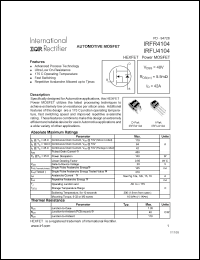 IRFR4104 datasheet: N-channel MOSFET for fast switching applications, 40V, 42A IRFR4104