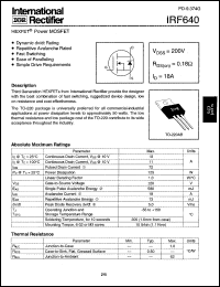 IRF640 datasheet: N-channel power MOSFET for fast switching applications, 200V, 18A IRF640