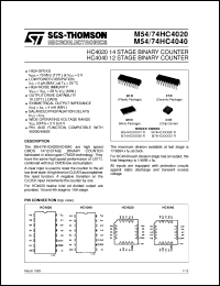 M74HC4020 datasheet: HC4040 12 STAGE BINARY COUNTER HC4020 14 STAGE BINARY COUNTER M74HC4020