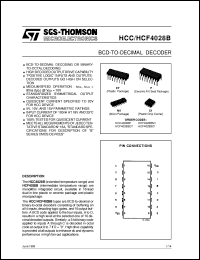 HCF4028B datasheet: BCD-TO-DECIMAL DECODER HCF4028B